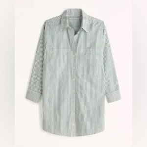 Abercrombie & Fitch Relaxed Green Poplin Shirt Dress Women’s Size L